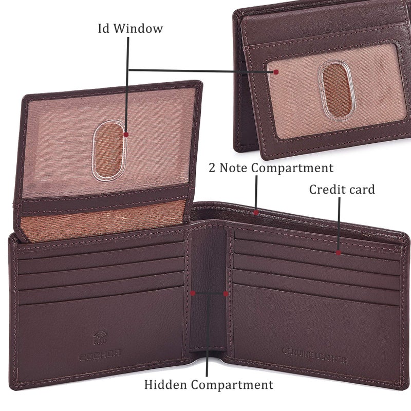 Cochoa Bifold Wallet for Men's Real Genuine Slim Leather RFID Blocking 2 ID Windows Stylish Travel Gift Box (NAPA, CHOCOLATE) - Image 4